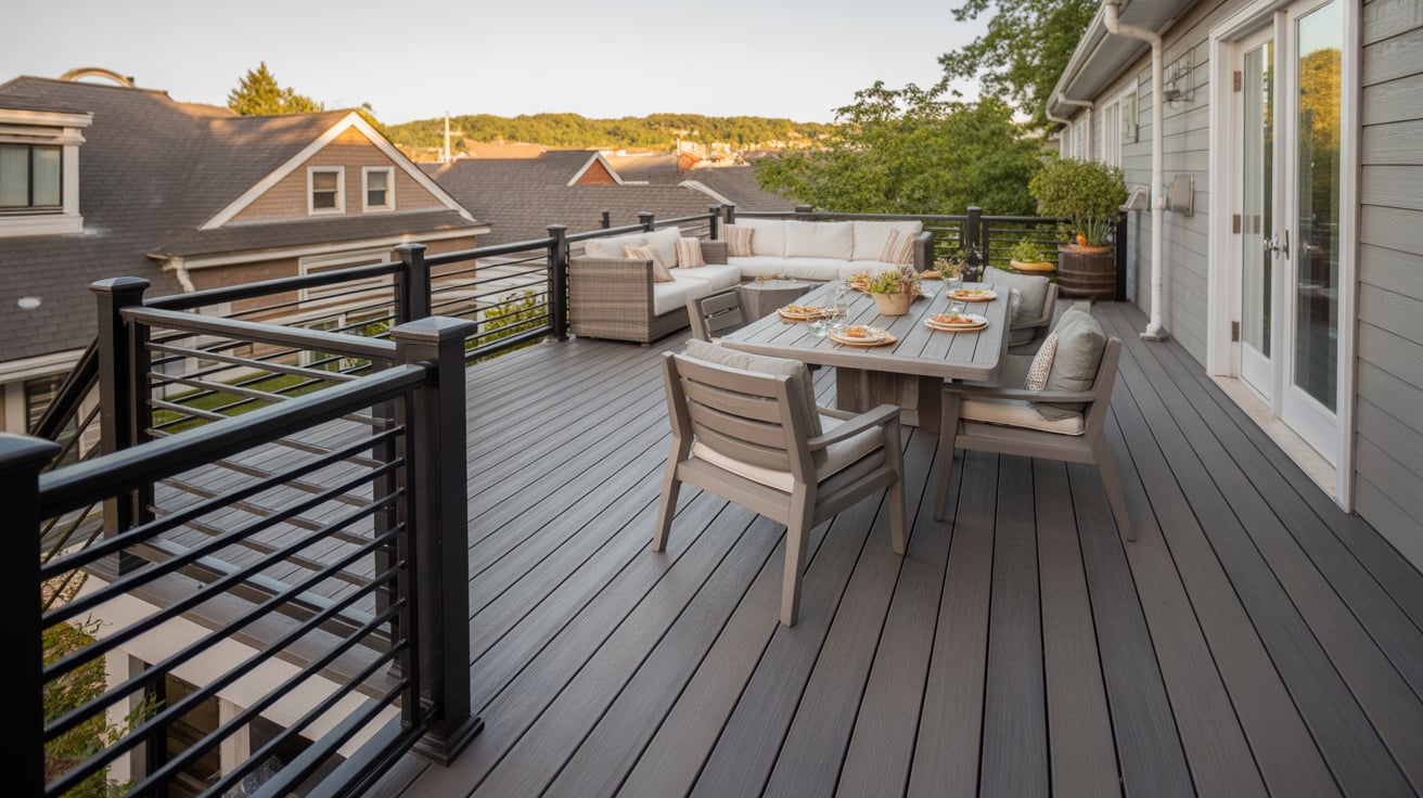 Deck Remodeling & Repairs 10 Remodeled deck with new railing and outdoor dining area