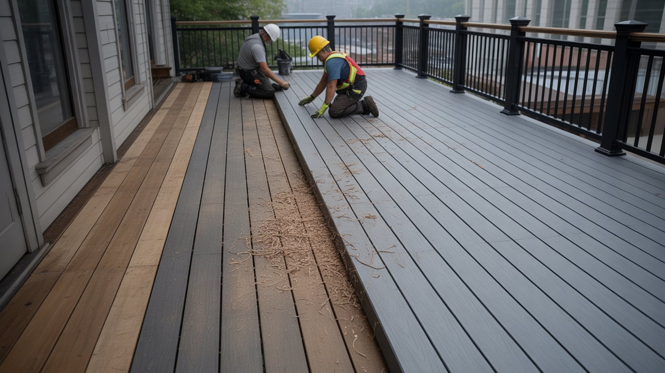 Deck Remodeling & Repairs 9 Deck remodeling contractors replacing old boards with new decking