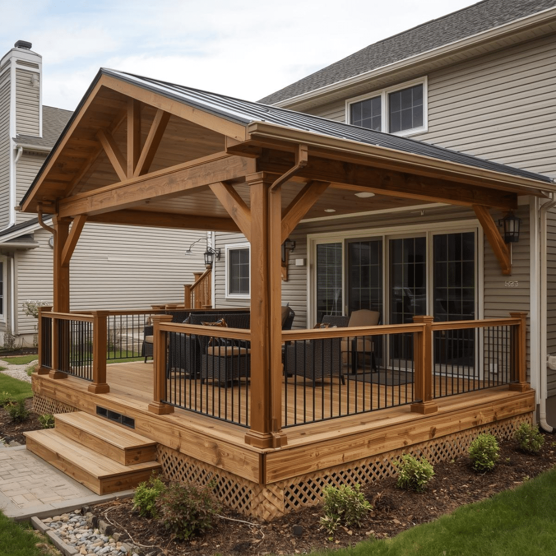 Different pergola styles in wood and composite materials installed for Pittsburgh homeowners.