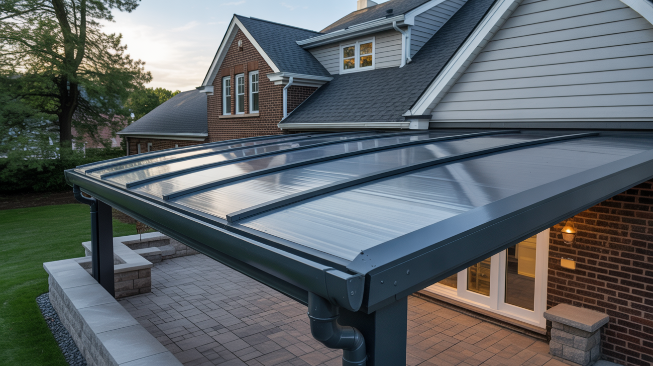Metal patio cover installed over concrete patio in Pittsburgh